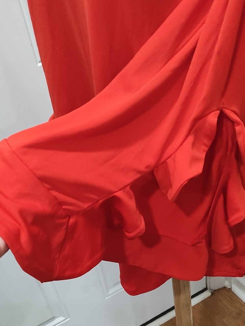 Melissa Paige Red Long Sleeve Keyhole Top with Ruffle Sleeves - Picture 3 of 6